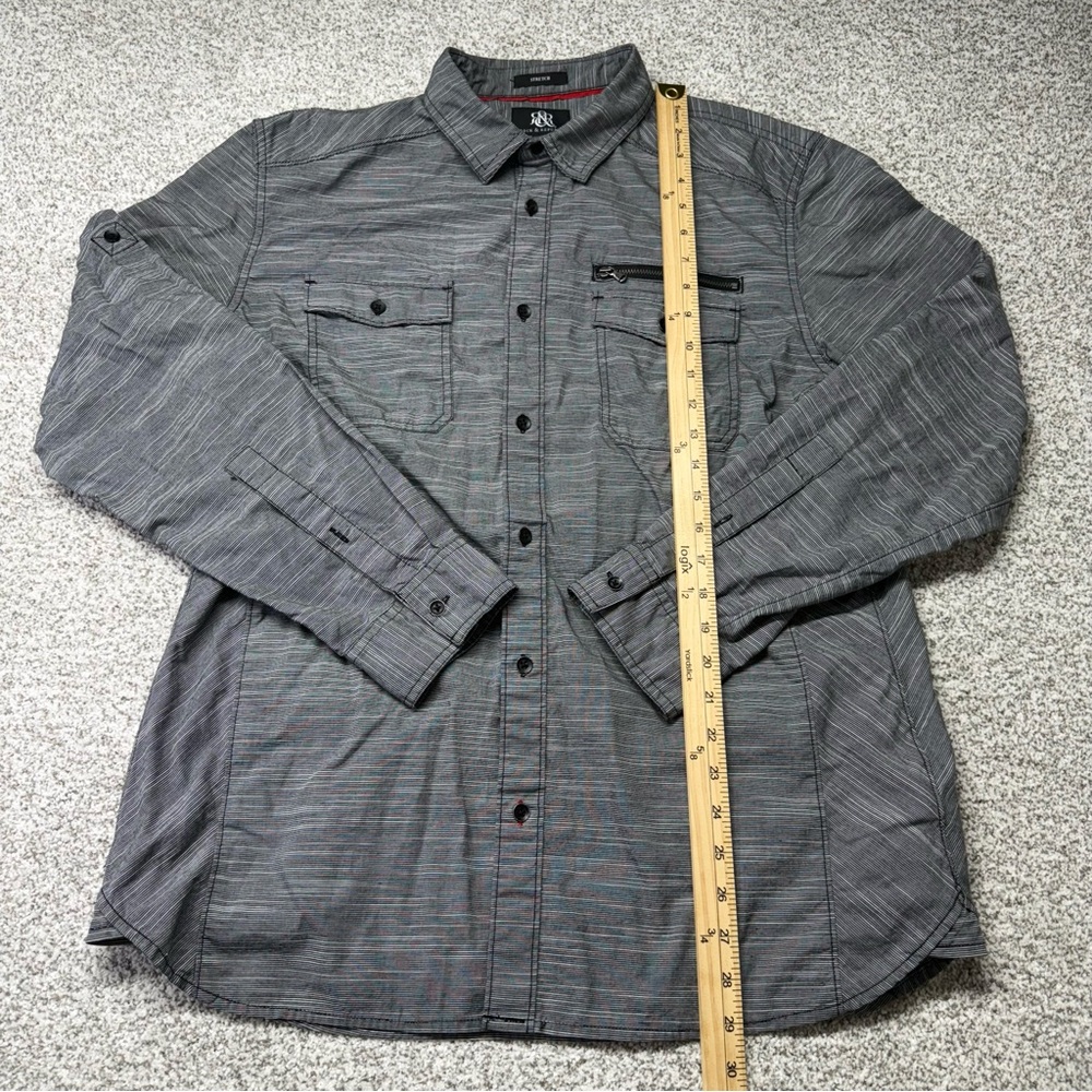 Men’s Gray and White Striped Rock & Republic‎ Button-Down Stretch Shirt Size L - Picture 8 of 9